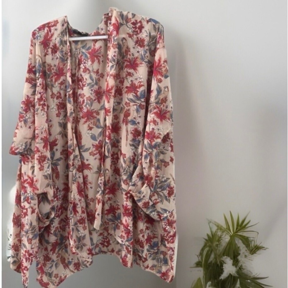 Floral Kimono Women 1X Plus Open Front Topper Pockets Boho Signature Studio - Picture 9 of 12